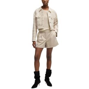 Boss Womens Tostie Tapered-Fit Stretch Pinstripe Shorts 12 Beige - NWT $148